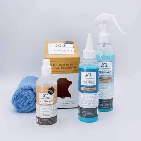 X1 Sparpaket - Fleckenreiniger, Schutz & Pflege für Echt- und Kunstleder-Pflege-500 ml-Massagesessel Welt