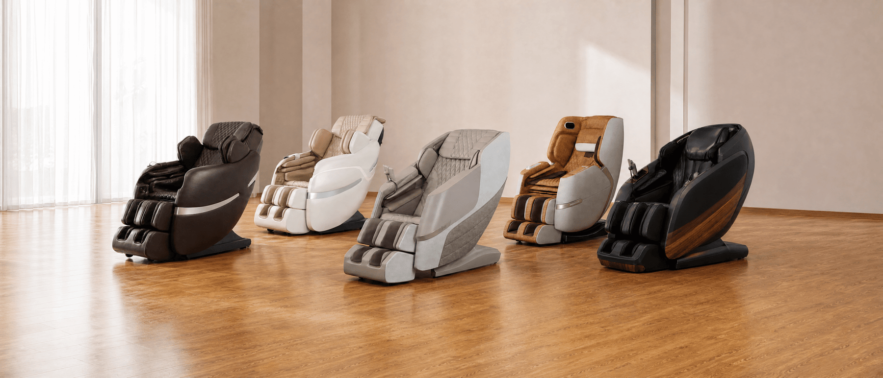 Positive Posture Massagesessel Kollektion – Brio +, Brio Sport, DualTech, SOLARA und DualTech Pro AI im Showroom
