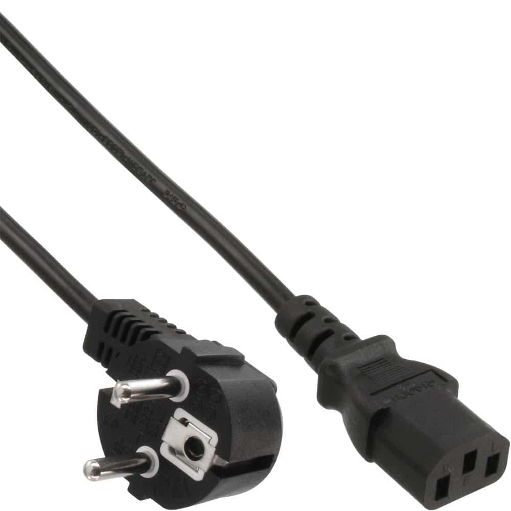 extra langes/farbiges Netzkabel, Schutzkontakt gewinkelt auf Kaltgerätestecker C13 – Schwarz