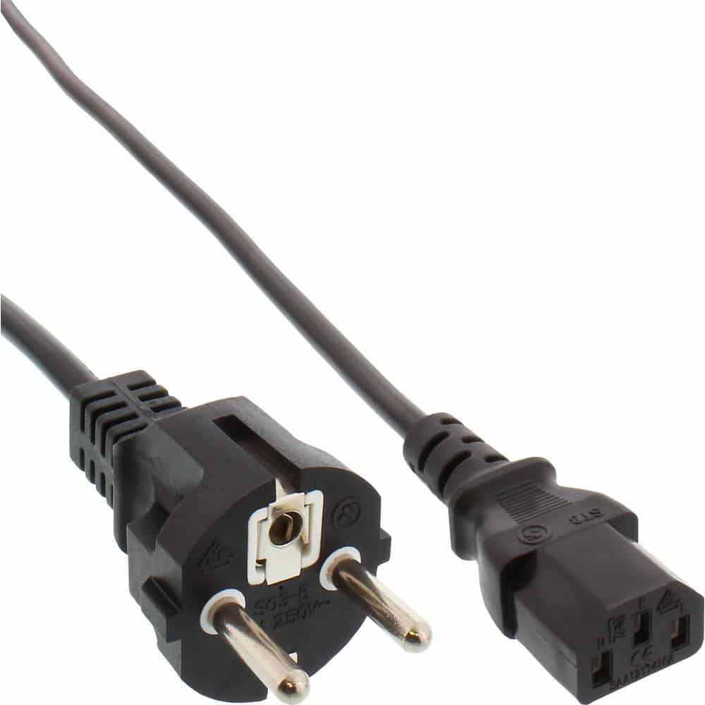 extra langes/farbiges Netzkabel, Schutzkontakt gerade auf Kaltgerätestecker C13 – Schwarz